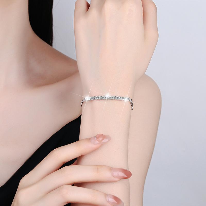 NO.223 S925 Sterling Silver Single Row Push-Pull Bracelet Synthetic Moissanite Bracelet