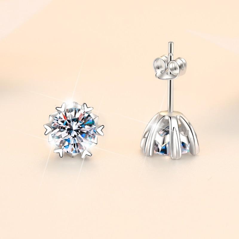 NO.160 S925 Sterling Silver High Grade Synthetic Moissanite Certified Snowflake Ear Stud E Cut VVS1 Clarity D Color Glittering Daily Life Earring