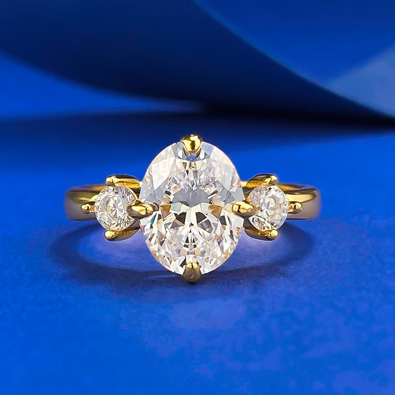 NO.044 S925 Sterling Silver Golden-Plated Oval Cut Ring 7 * 9mm 6A Cubic Zirconia Ring fashion jewelry accessory woman girl promise ring Springtok
