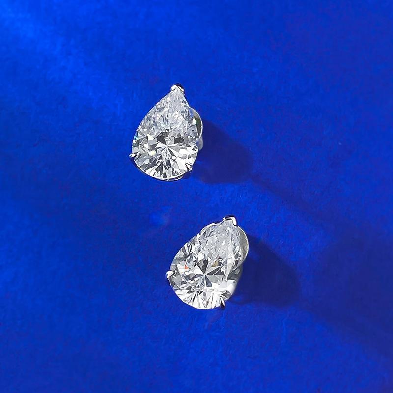 NO.189 S925 Sterling Silver Pear-Shaped Cut Ear Stud 7 * 9mm 6A Cubic Zirconia Earrings Glittering daily life Earrings Springtok