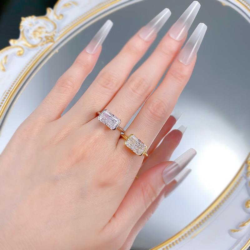 NO.013 S925 Sterling Silver Ice Flower cut rectangular ring 7*11mm 8A cubic zirconia ring fashion jewelry accessory woman girl promise ring Springtok