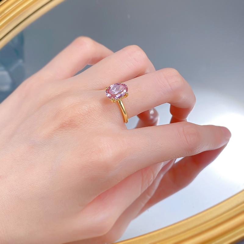 NO.043 S925 Sterling Silver Golden-Plated Oval Ring 7 * 10mm 6A Cubic Zirconia Ring fashion jewelry accessory woman girl promise ring Springtok