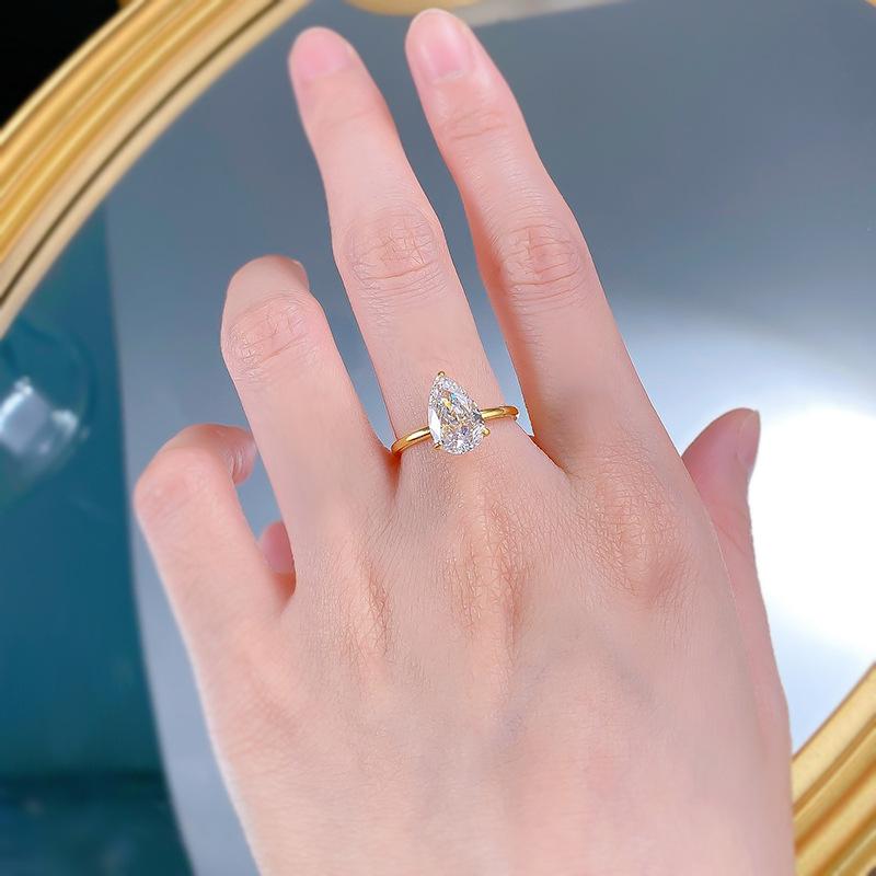 NO.027 S925 Sterling Silver Pear Ice Flower Cut Water Drop Ring 7*11 8A Cubic Zirconia Ring fashion jewelry accessory woman girl promise ring Springtok