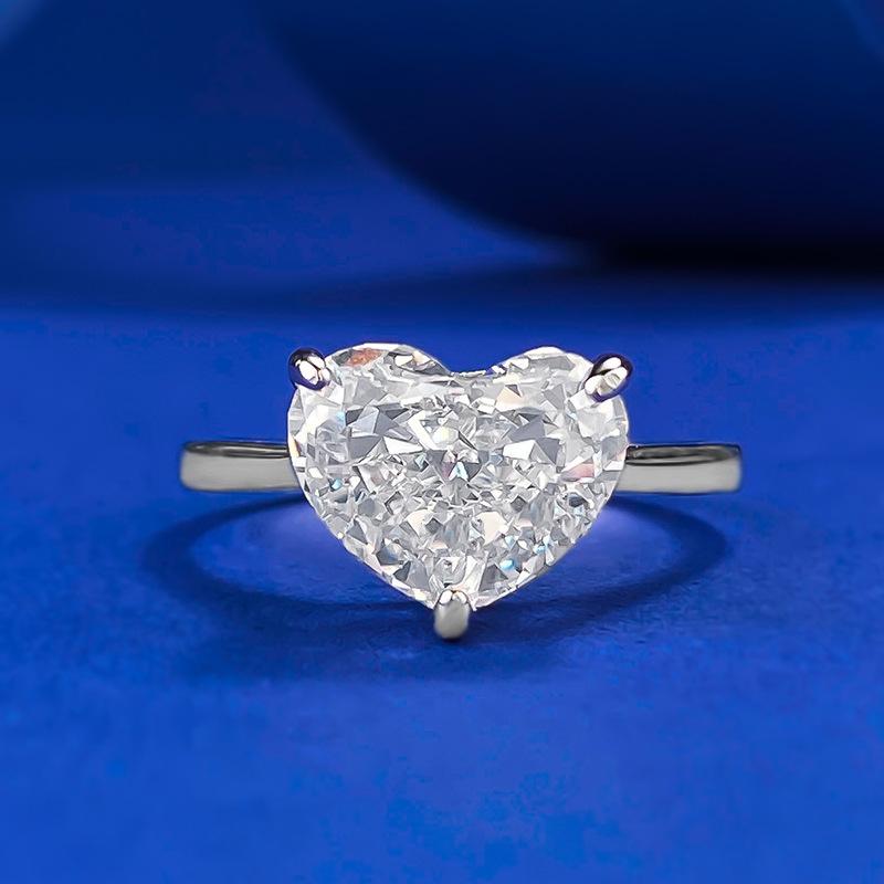 NO.085 S925 Sterling Silver Ice Flower Cut Fat Heart Ring 10*8mm 8A Cubic Zirconia Ring - Elegant Luxury Wedding Ring for Daily Life and Engagements fashion jewelry accessory woman girl promise ring Springtok