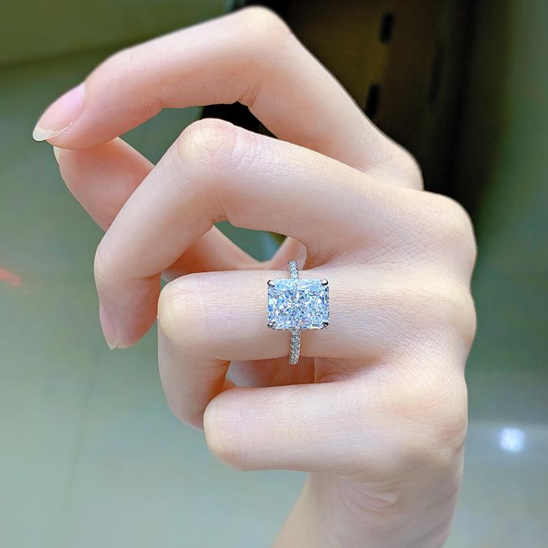 NO.022 S925 Sterling Silver Ice Flower Cut Square Ring 8*10mm 8A Cubic Zirconia Ring fashion jewelry accessory woman girl promise ring Springtok