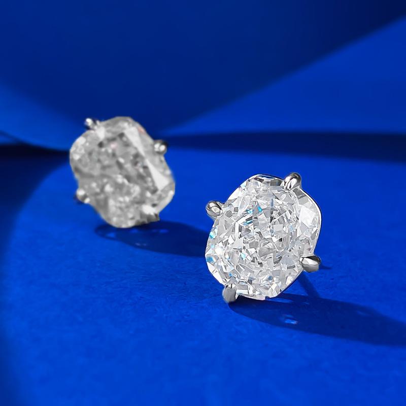 NO.186 S925 Sterling Silver Ice Flower Cut Stud Earrings 8*10mm 8A Cubic Zirconia Earrings Glittering daily life Earrings Springtok