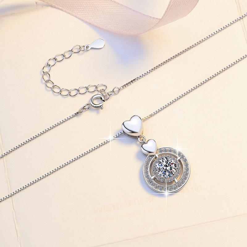 NO.203 S925 Sterling Silver Synthetic Moissanite Halo Necklace Birthday Gift Minimalist Pendant Necklace Springtok