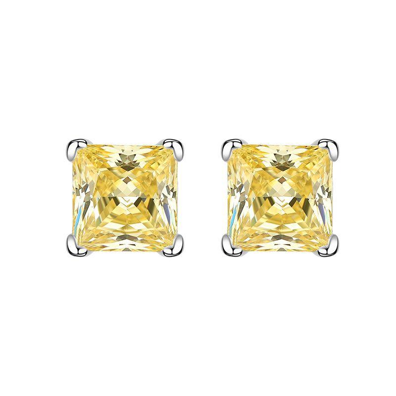 NO.184 S925 Sterling Silver Ice Flower Cut Simple Princess Square Stud Earrings 6 * 6mm 8A Cubic Zirconia Studs Glittering Daily Life Earrings Springtok