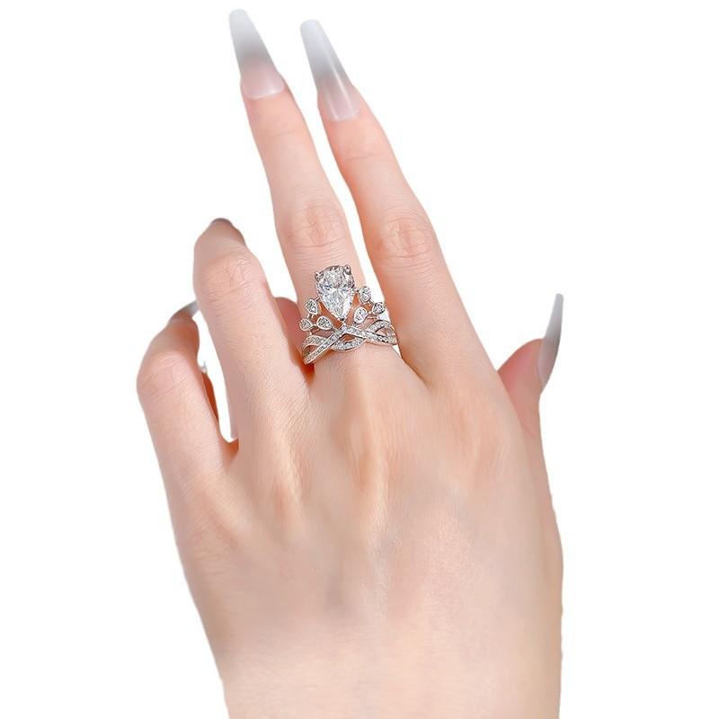 NO.231 S925 Sterling Silver Oval Cut Pear-Shaped Water Drop Ring 8x12mm 6A Zirconia for Women, Daily Life, Birthday, Engagement, and Gift fashion jewelry accessory woman girl promise ring Springtok