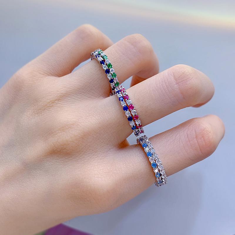 NO.096 S925 Sterling Silver Color Fine Row Ring 6A Cubic Zirconia Ring fashion jewelry accessory woman girl promise ring Springtok