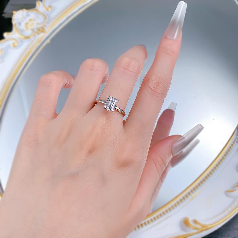 NO.071 S925 Sterling Silver Grandma Cut Square Sugar Ring 6*8mm 6A Cubic Zirconia Ring fashion jewelry accessory woman girl promise ring Springtok