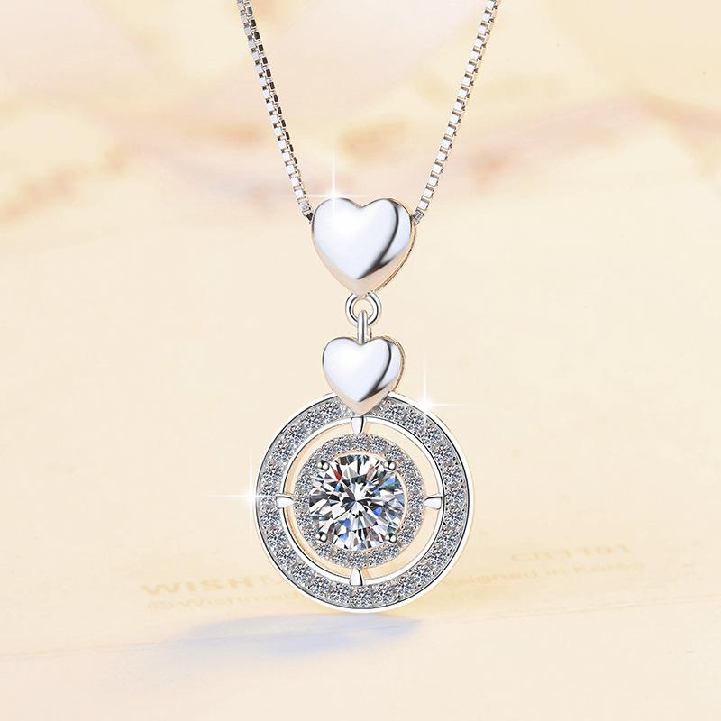 NO.203 S925 Sterling Silver Synthetic Moissanite Halo Necklace Birthday Gift Minimalist Pendant Necklace Springtok