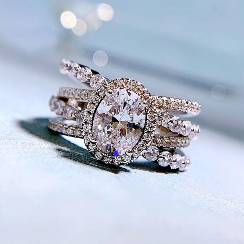 NO.058 S925 Sterling Silver Oval Cut Oval Ring 6 * 8mm 6A Cubic Zirconia Ring fashion jewelry accessory woman girl promise ring Springtok