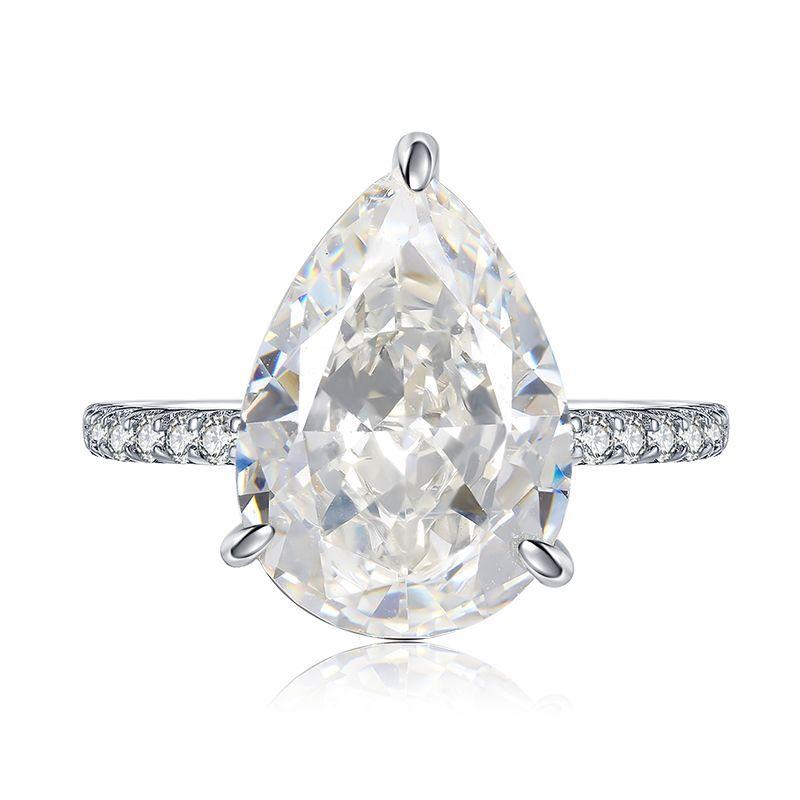 NO.032 S925 Sterling Silver Pear Shaped Ice Flower Cut Ring 10*14mm 8A Cubic Zirconia with Elegant Design for Daily Life, Women, and Engagement Gifts fashion jewelry accessory woman girl promise ring Springtok