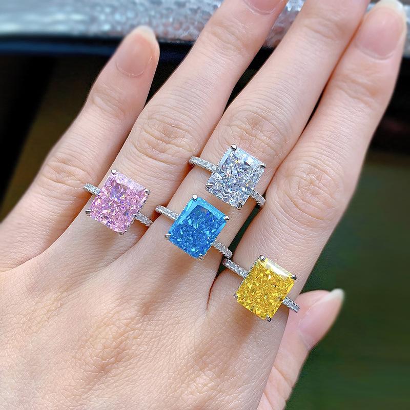NO.022 S925 Sterling Silver Ice Flower Cut Square Ring 8*10mm 8A Cubic Zirconia Ring fashion jewelry accessory woman girl promise ring Springtok