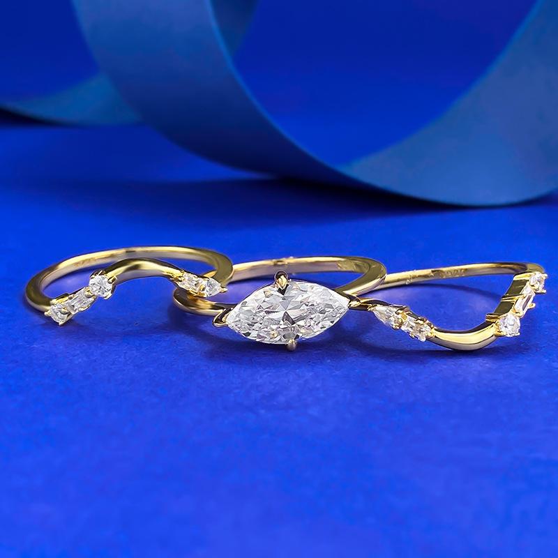 NO.077 S925 Sterling Silver Marquise Ring 6*12mm with 6A Cubic Zirconia - Three-Piece Ring Set for Elegant Luxury and Daily Life Use fashion jewelry accessory woman girl promise ring Springtok