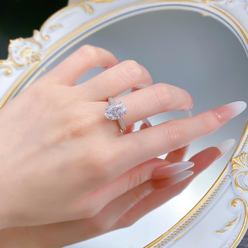 S925 Silver Ice Flower Cut Oval Pigeon Egg 8*12mm 8A Cubic Zirconia Ring-143(45%)