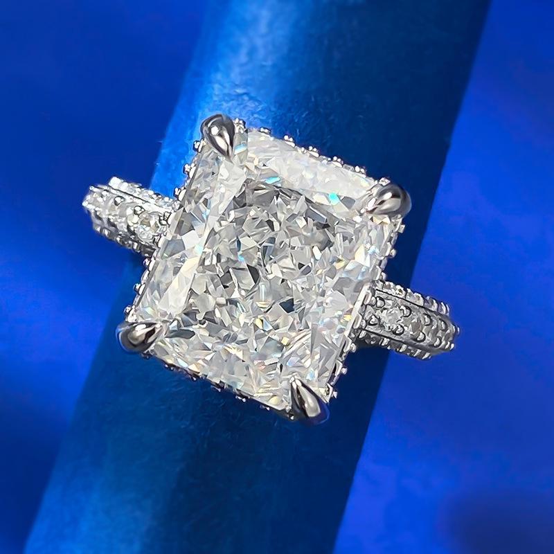 NO.016 S925 Sterling Silver Ice Flower Cut High Carbon Ring 10*12 8A Cubic Zirconia Ring fashion jewelry accessory woman girl promise ring Springtok