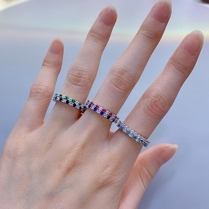 NO.096 S925 Sterling Silver Color Fine Row Ring 6A Cubic Zirconia Ring fashion jewelry accessory woman girl promise ring Springtok