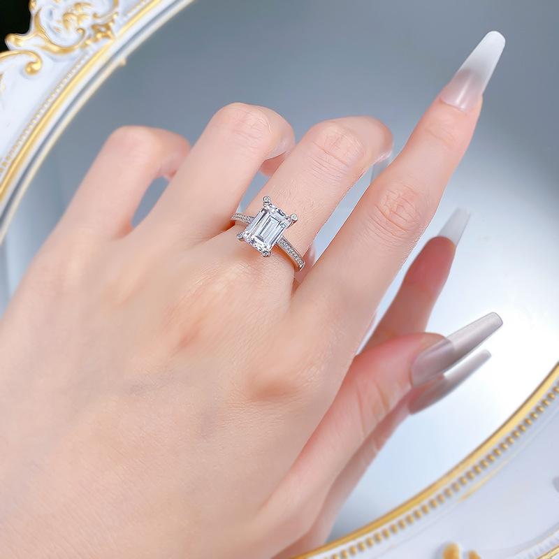 NO.070 S925 Sterling Silver Grandma Cut Square Ring 7*10mm 6A Cubic Zirconia Ring fashion jewelry accessory woman girl promise ring Springtok