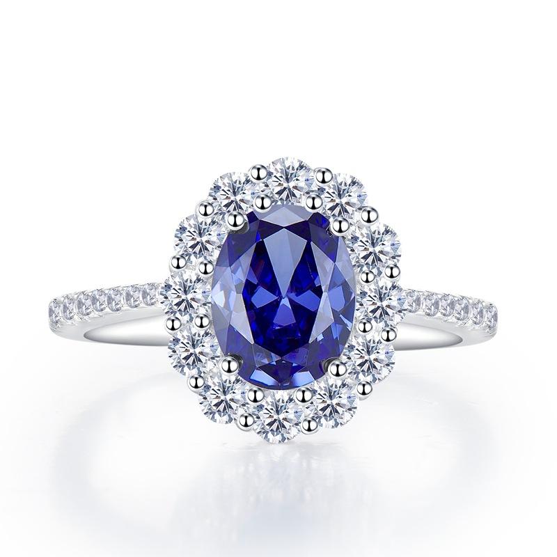 NO.054 S925 sterling silver oval cut ring 7*9mm 6A blue cubic zirconia ring fashion jewelry accessory woman girl promise ring Springtok