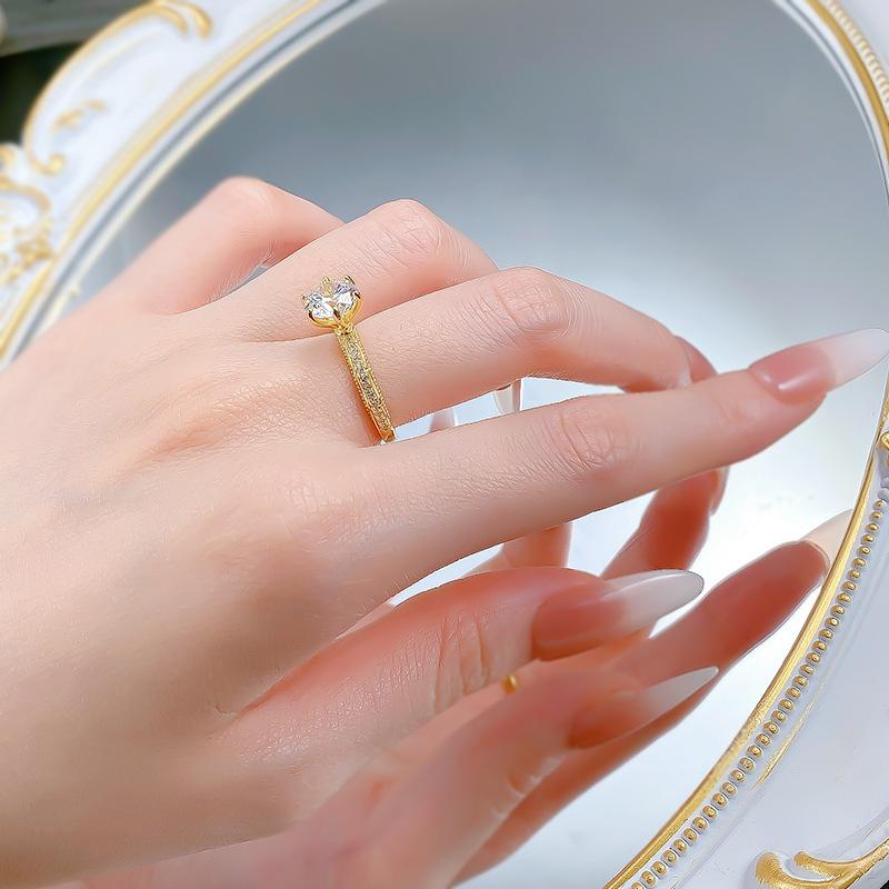 S925 Sterling Silver Golden Plated Inlaid Round 8*8mm 6A Cubic Zirconia Ring-431(25%)