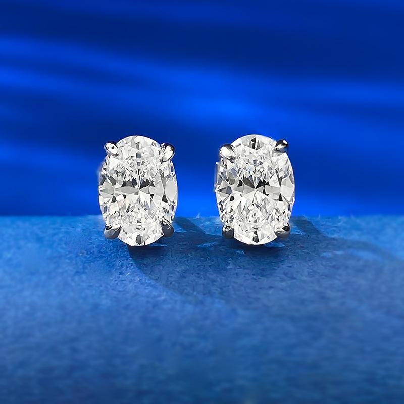 NO.188 S925 Sterling Silver Oval Cut Oval Earrings 5*7 6A Cubic Zirconia Earrings Glittering daily life Earrings Springtok
