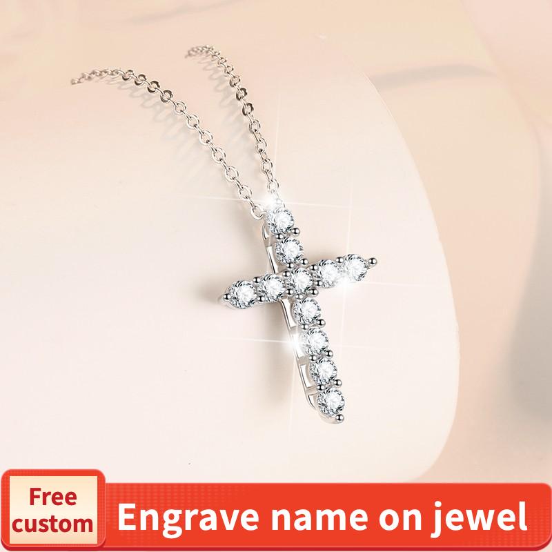 NO.202 S925 Sterling Silver Synthetic Moissanite Small Cross Necklace Birthday Gift Minimalist Pendant Necklace Springtok