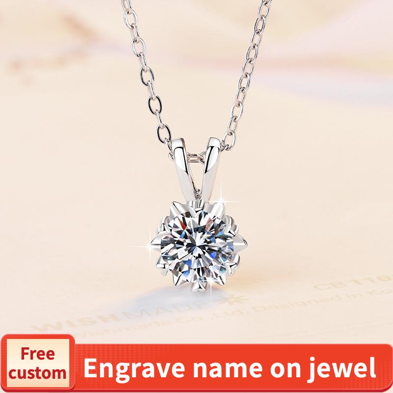 NO.194 S925 Sterling Silver Snowflake Necklace Synthetic Moissanite Necklace Birthday Gift Minimalist Pendant Necklace Springtok