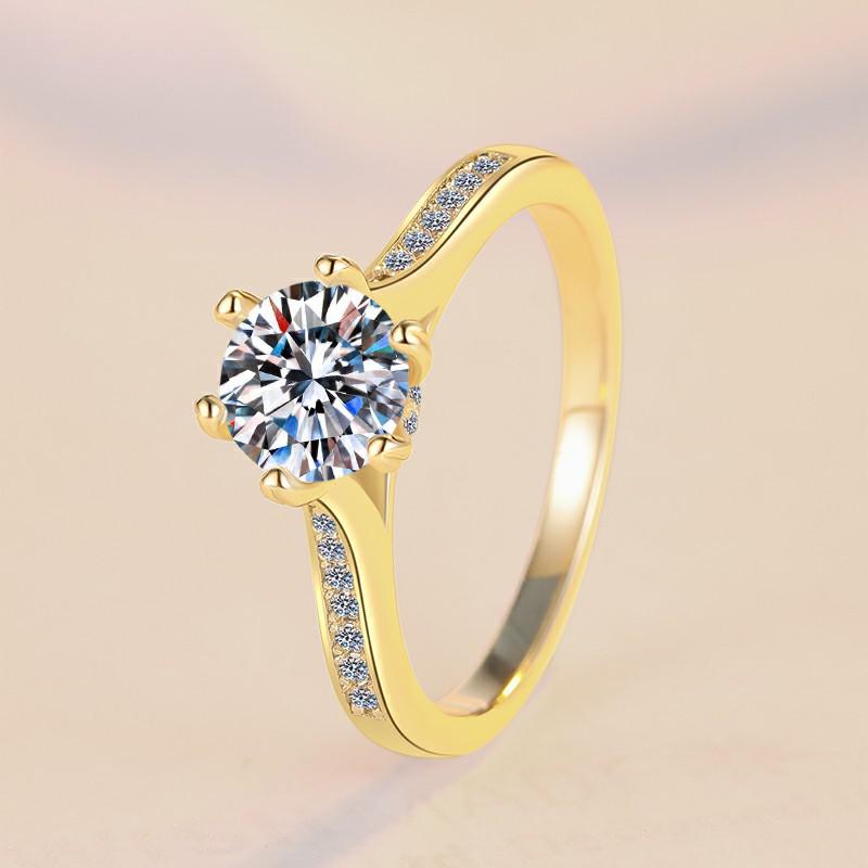 S925 Sterling SilverSix-claw Golden  Ring Synthetic Moissanite Ring 1Carat-182(35%)