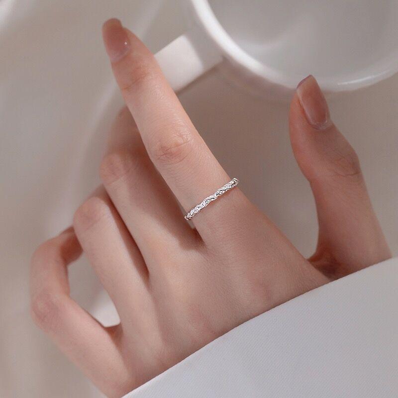 S925 Sterling Silver Irregular Candy Paper Ring for Women Plain Texture Ring - 542(45%)
