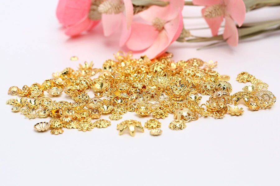 Hollow Alloy Petal Bead Holder For Jewelry DIY-Electroplating 14K gold/10 pcs