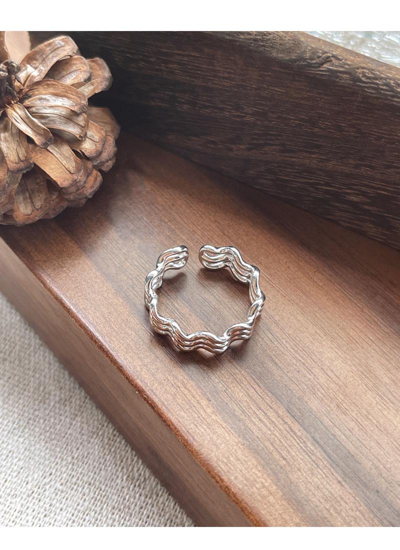 S925 Sterling Silver Three-Layer Wave Ring for Women Geometric Open Ring -532(45%)