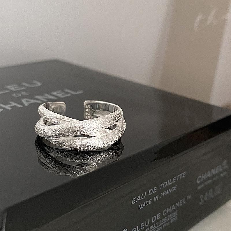 S925 Sterling Silver Multi-layer Cross Brushed Ring for Women Open Ring -553(45%)