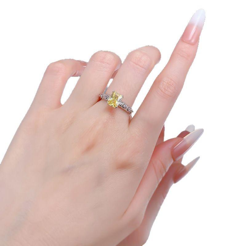 S925 Sterling Silver Yellow Radiant Cut Rectanglar Ring 6*8mm 8A Cubic Zirconia Ring-125(35%)