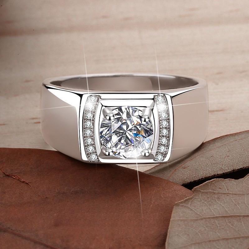 NO.155 S925 Sterling Silver Ring Inlaid with Super Flash Synthetic Moissanite fashion jewelry accessory promise ring Springtok Men's Ring