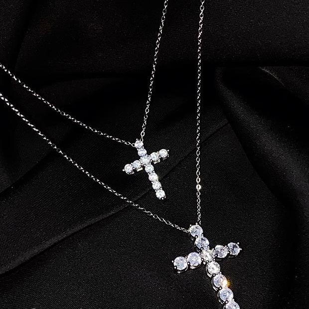 S925 Sterling Silver Zircon Cross Pendant/Super Shiny