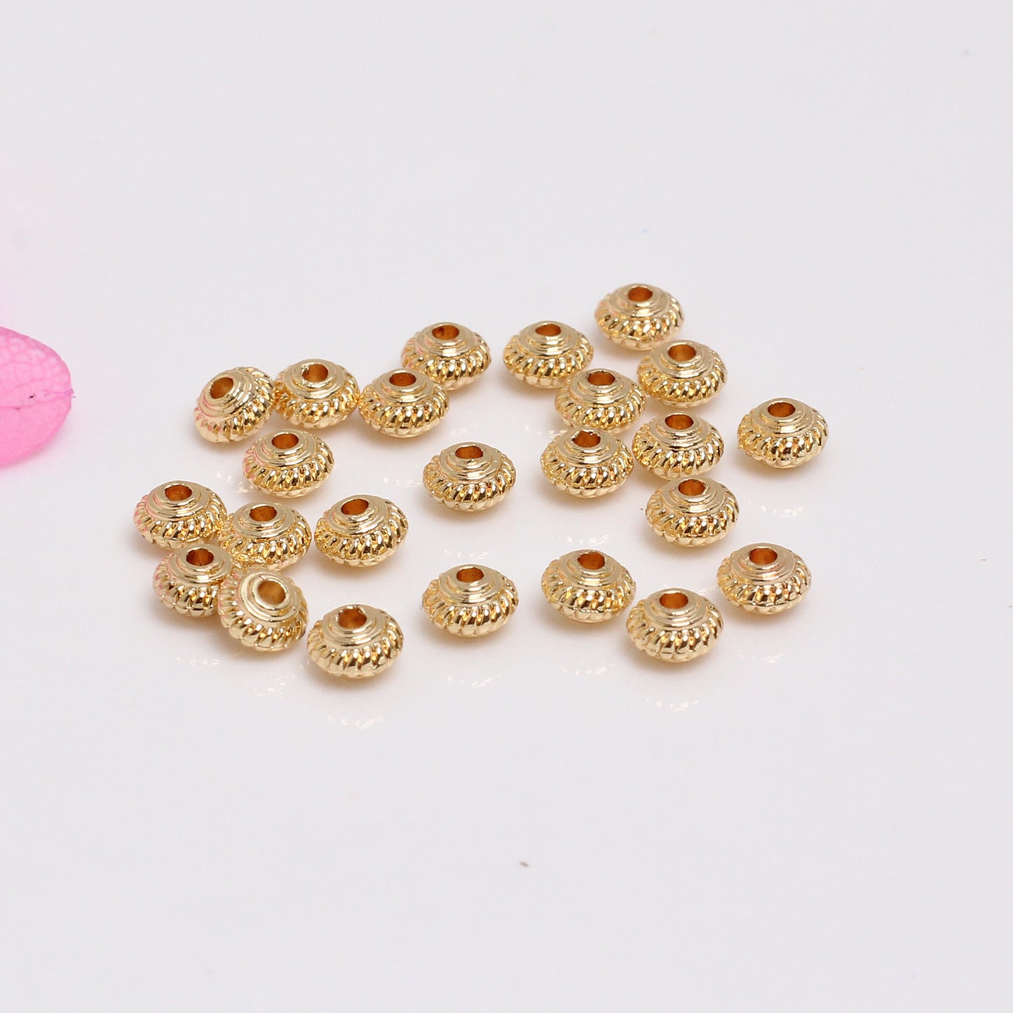 Round Thread Alloys Beads For Jewelry DIY，Covered By 14/18K Real Gold Or Silver