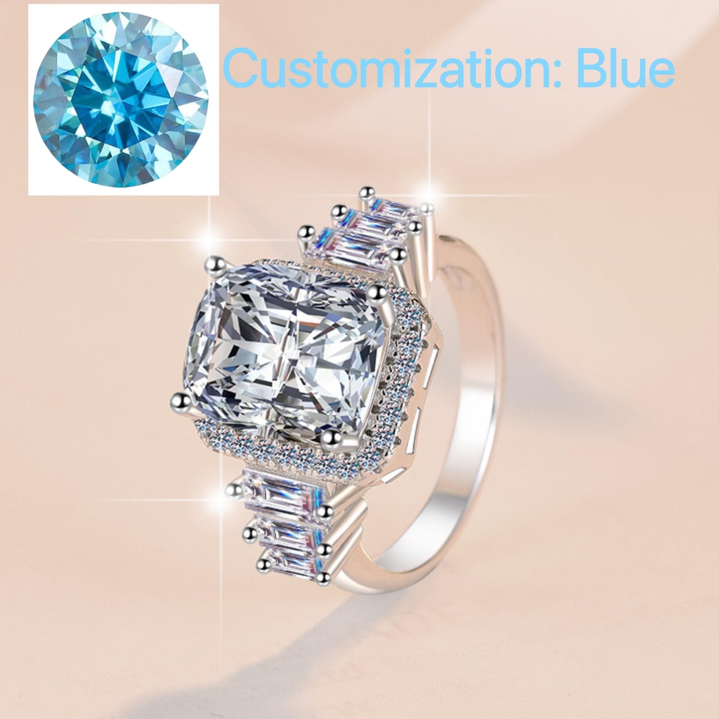 S925 Sterling Silver Fat Square Ring Synthetic Moissanite Ring