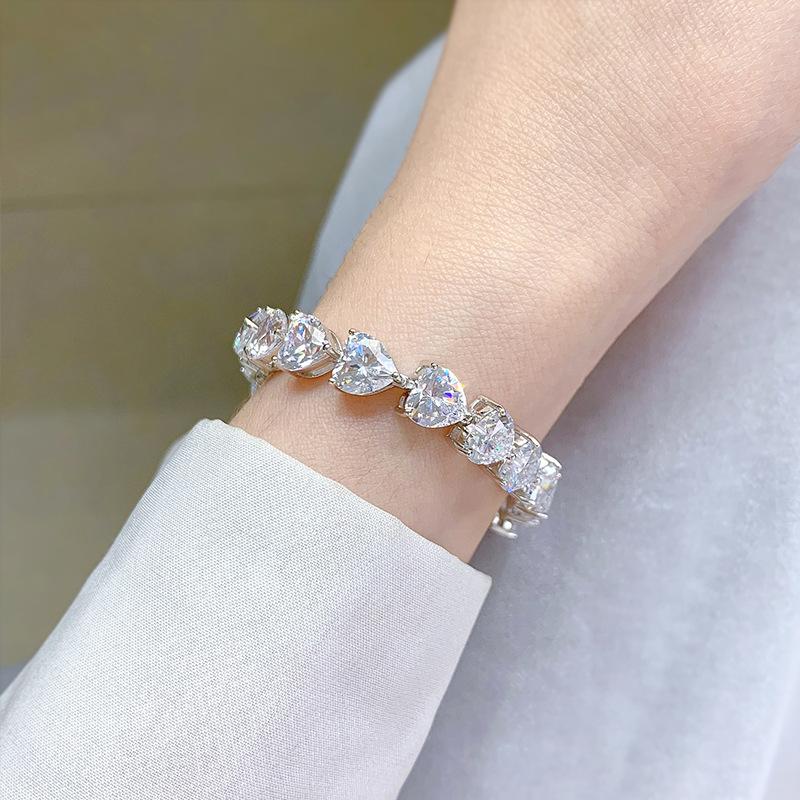 S925 Sterling Silver Bracelet Full Heart 8A Cubic Zirconia Bracelet-306(15%)