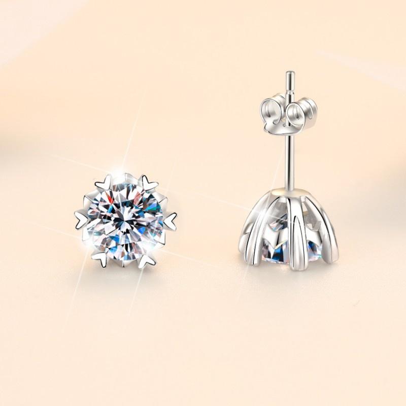 6. S925 Sterling Silver High Grade Synthetic Moissanite Snowflake Ear Stud/Certified Synthetic Moissanite/High Grade Of E Cut VVS1 Clarity D Color