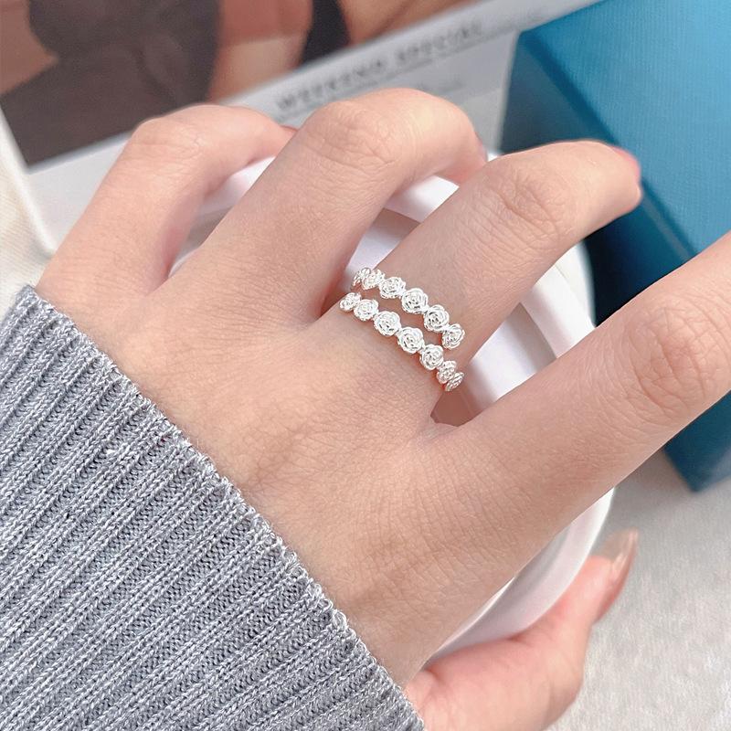 S925 Sterling Silver Rose Flower Ring Open Finger Ring For Women -528(45%)