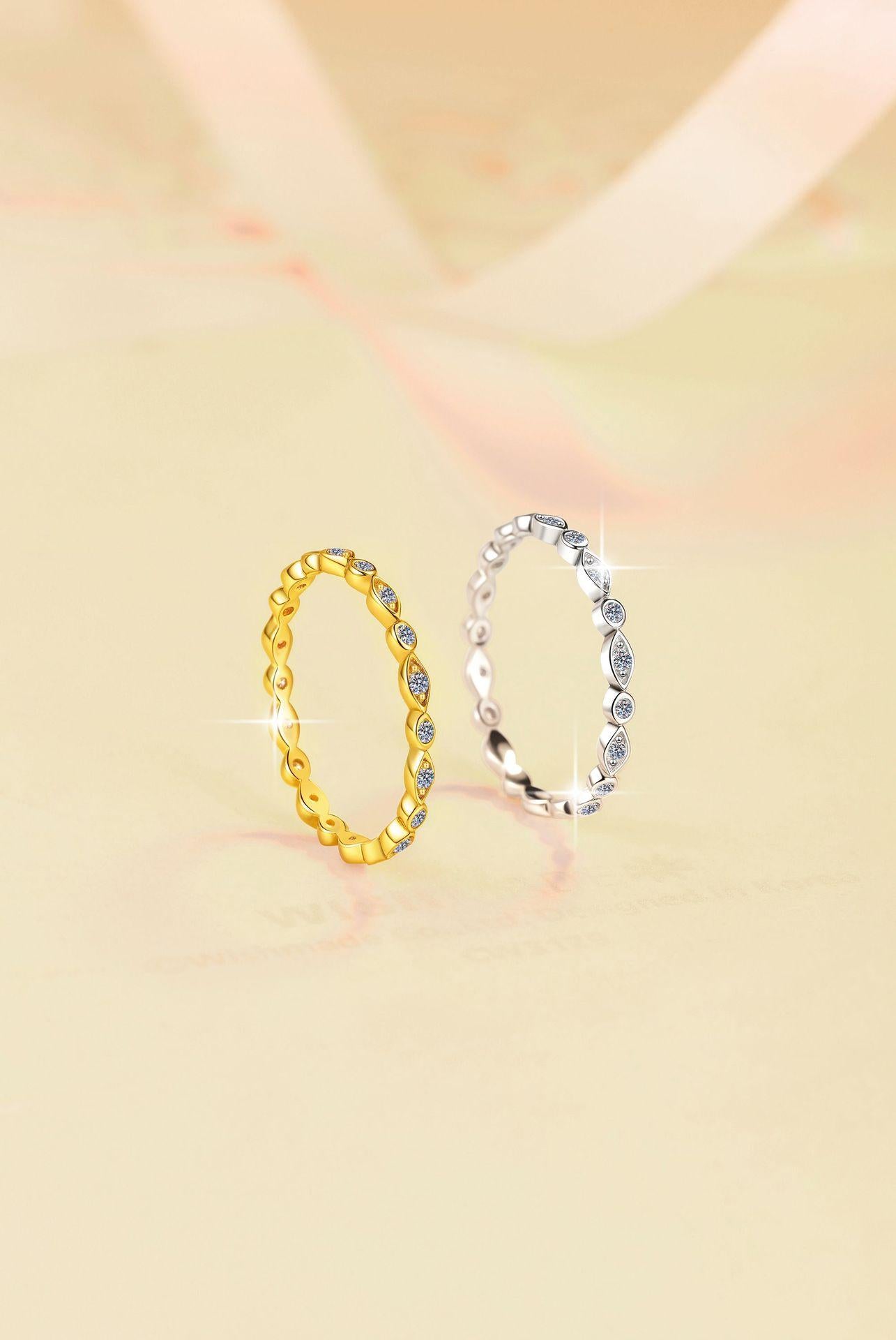 S925 Sterling Silver Single Row Band Ring Synthetic Moissanite Ring-567(35%)