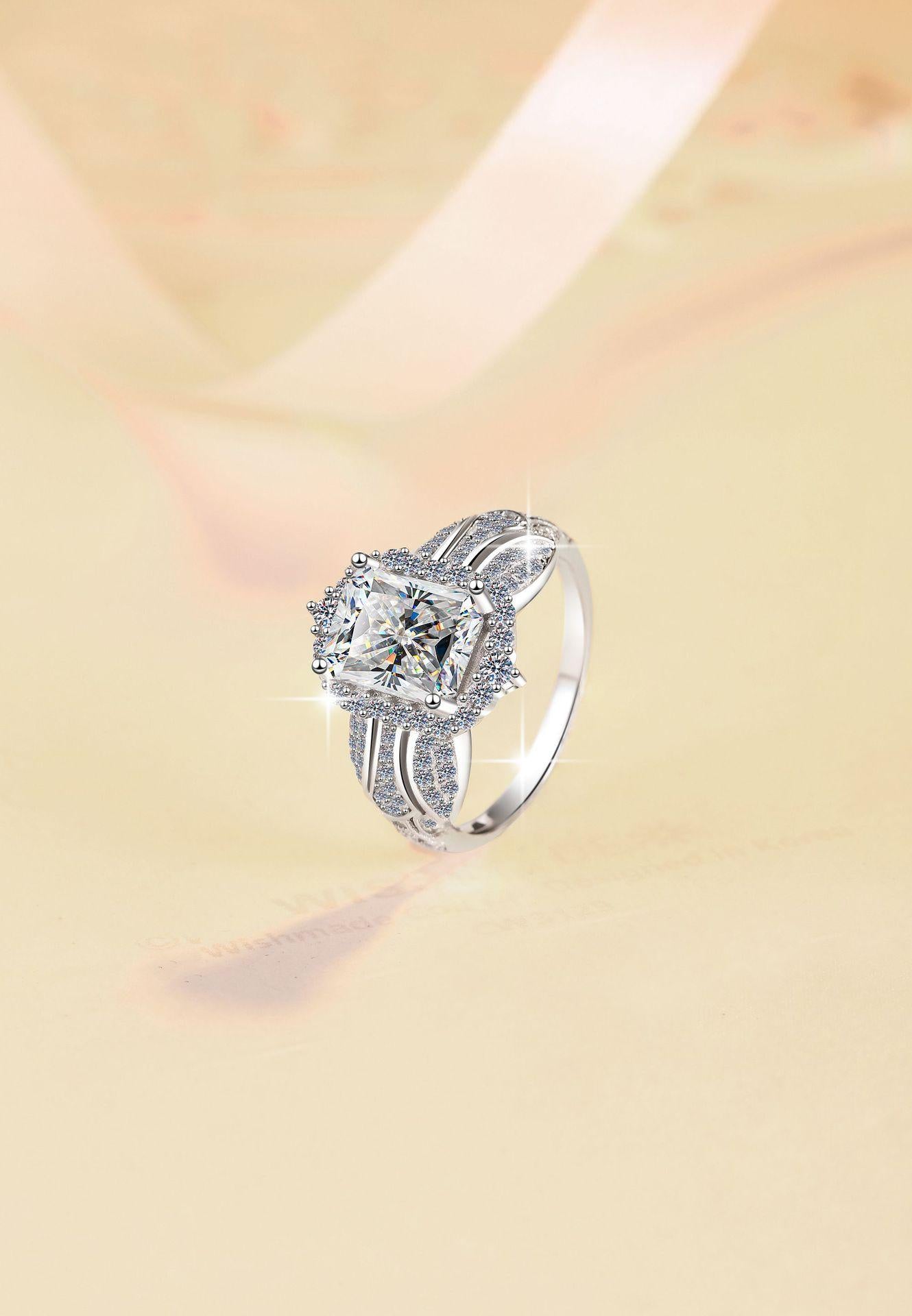 S925 Sterling Silver Big Radiant Ring Synthetic Moissanite Ring 3Carat-446(1%)