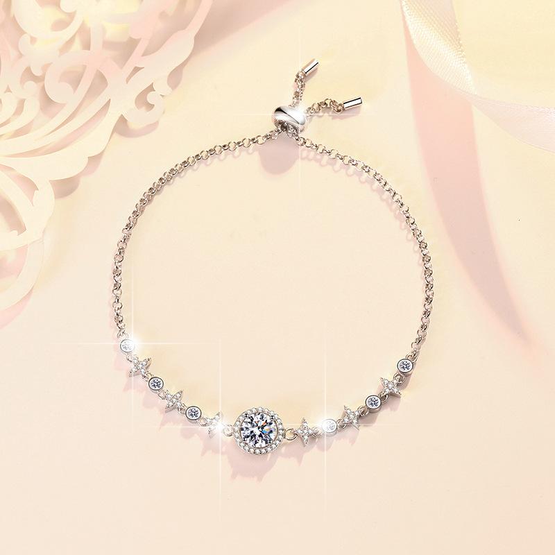 57. S925 Sterling Silver Round Bag Push-Pull Beads Bracelet Synthetic Moissanite Bracelet