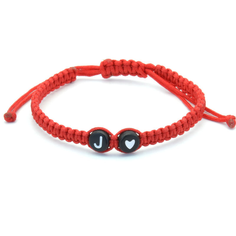 Simple Couple Bracelet with New 26 English Letters and Peach Heartded Red Rope Simple Couple Bracelet