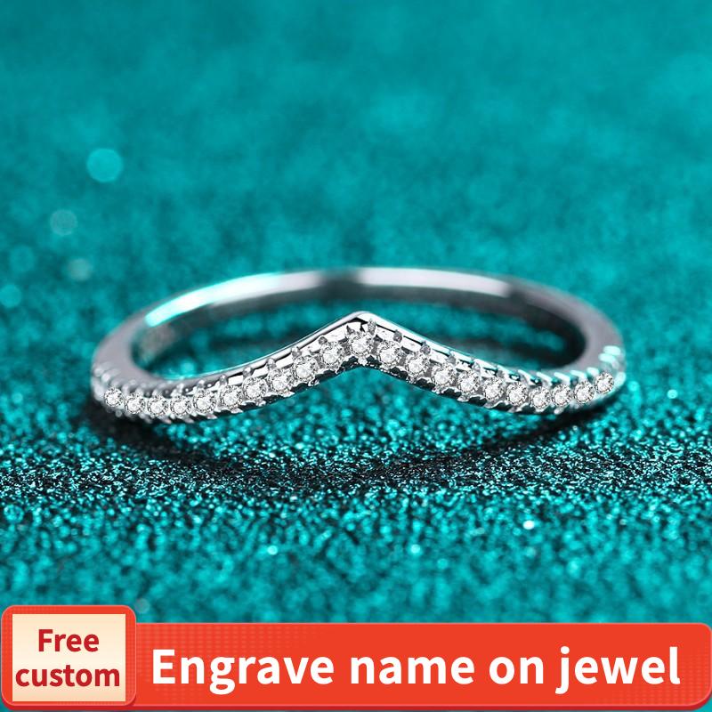 NO.093 S925 Sterling Silver V-Shaped Ring Synthetic Moissanite Ring fashion jewelry accessory woman girl promise ring Springtok