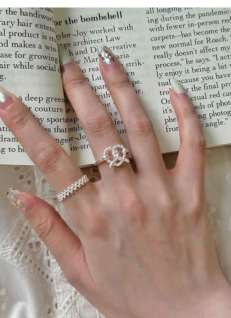 S925 Sterling Silver Double Layer Round Bead Ring Female Open Ring -544(45%)