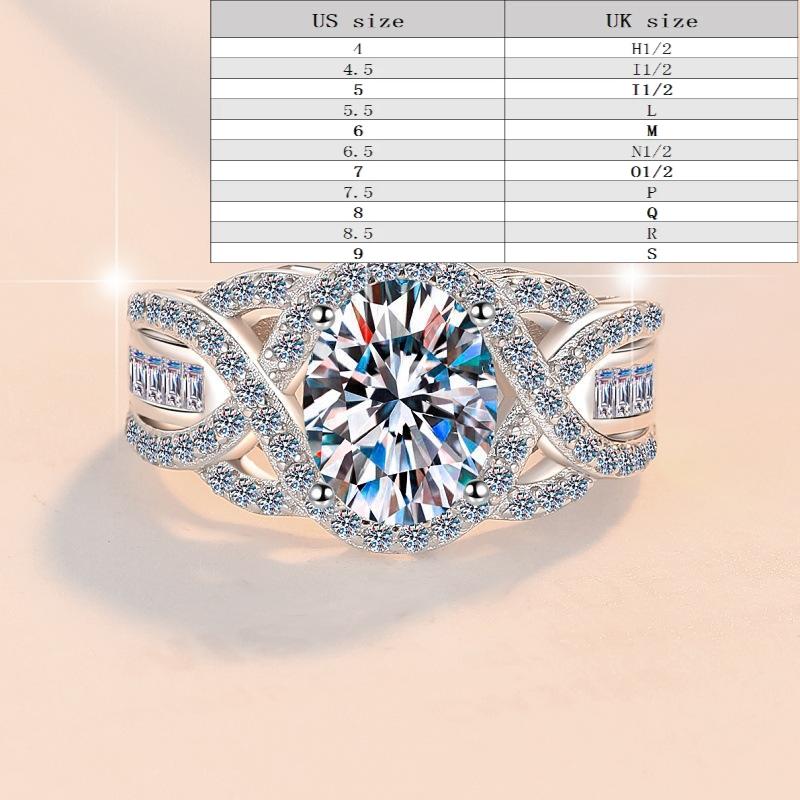S925 Sterling Silver Oval Wide Ring Synthetic Moissanite Ring 2Carat-164(35%)