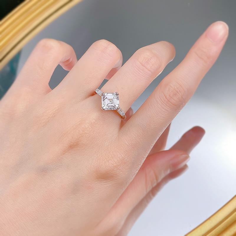 S925 Sterling Silver Asscher Cut Square Ring 8*8mm 8A Cubic Zirconia Ring fashion jewelry accessory woman girl promise ring-384(35%)
